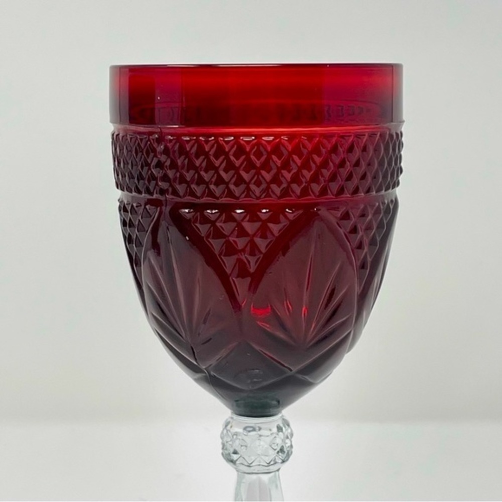Vintage‎ Ruby Red Clear Lumiarc Cristal d’Arques French Water/Wine Goblet 8”Tall - Picture 3 of 9